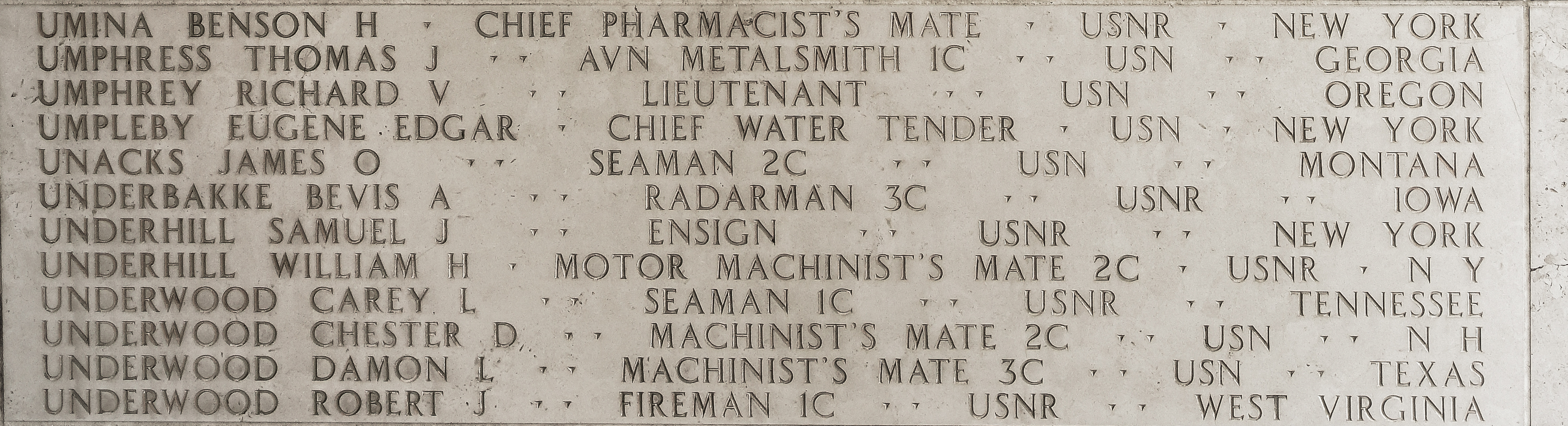 Benson H. Umina, Chief Pharmacist's Mate